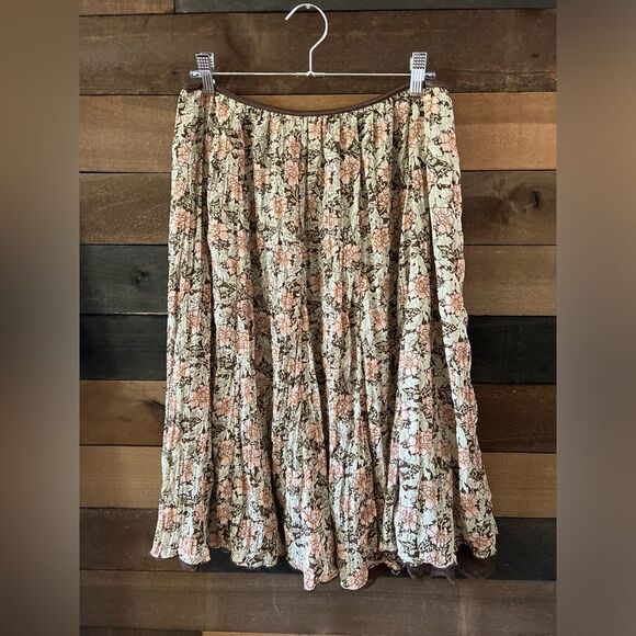 Worthington Chiffon Pleated Brown Layered Floral Midi Skirt Elastic Waist XL - Picture 9 of 11